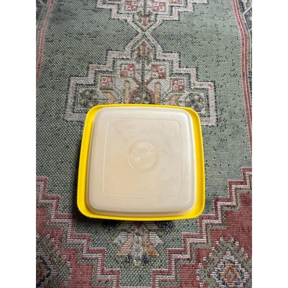 Vintage Tupperware Servalier Yellow Square Food Storage Container with Lid 4.5in